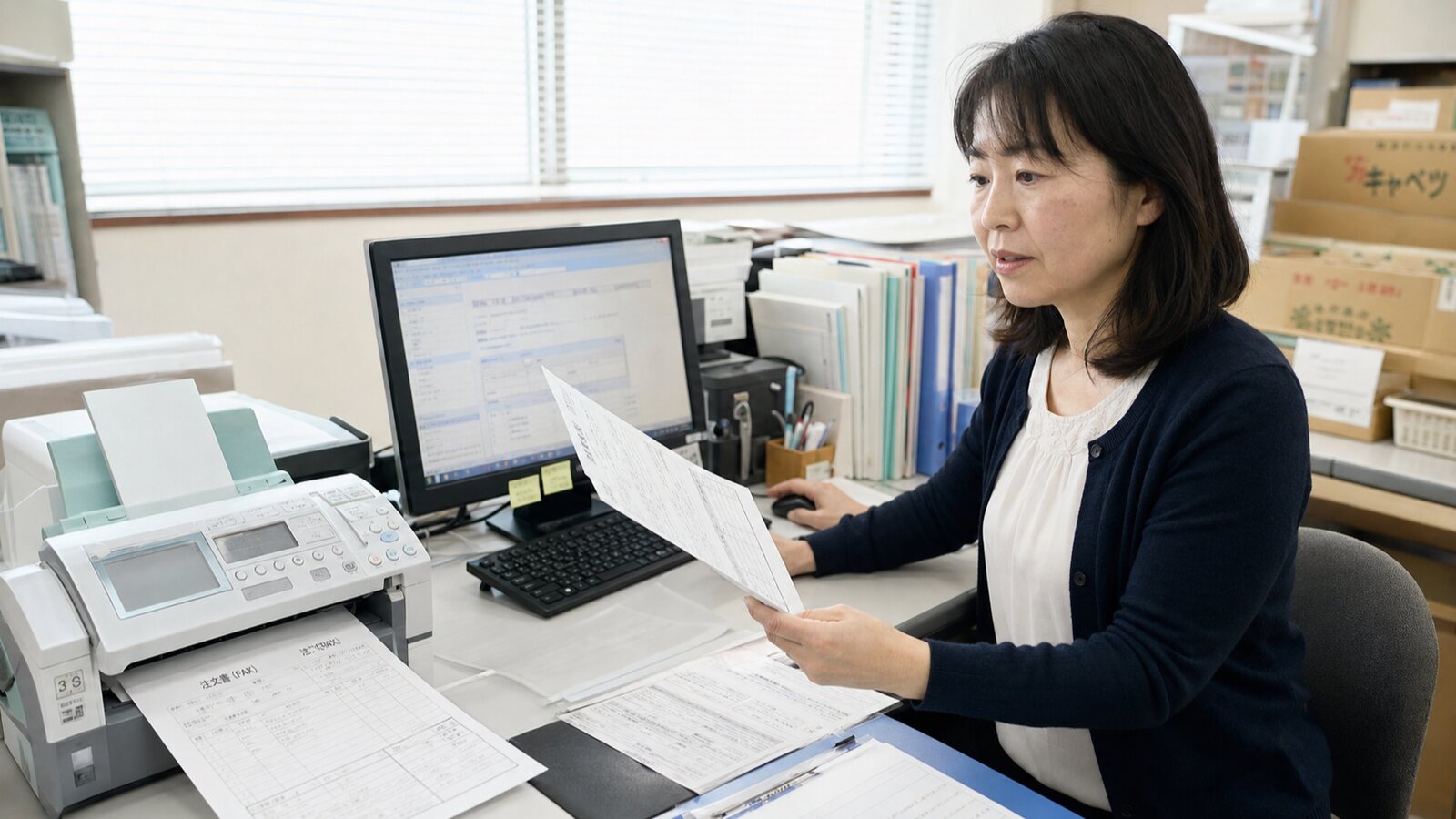 FAX受注の作業を行うオフィスの様子